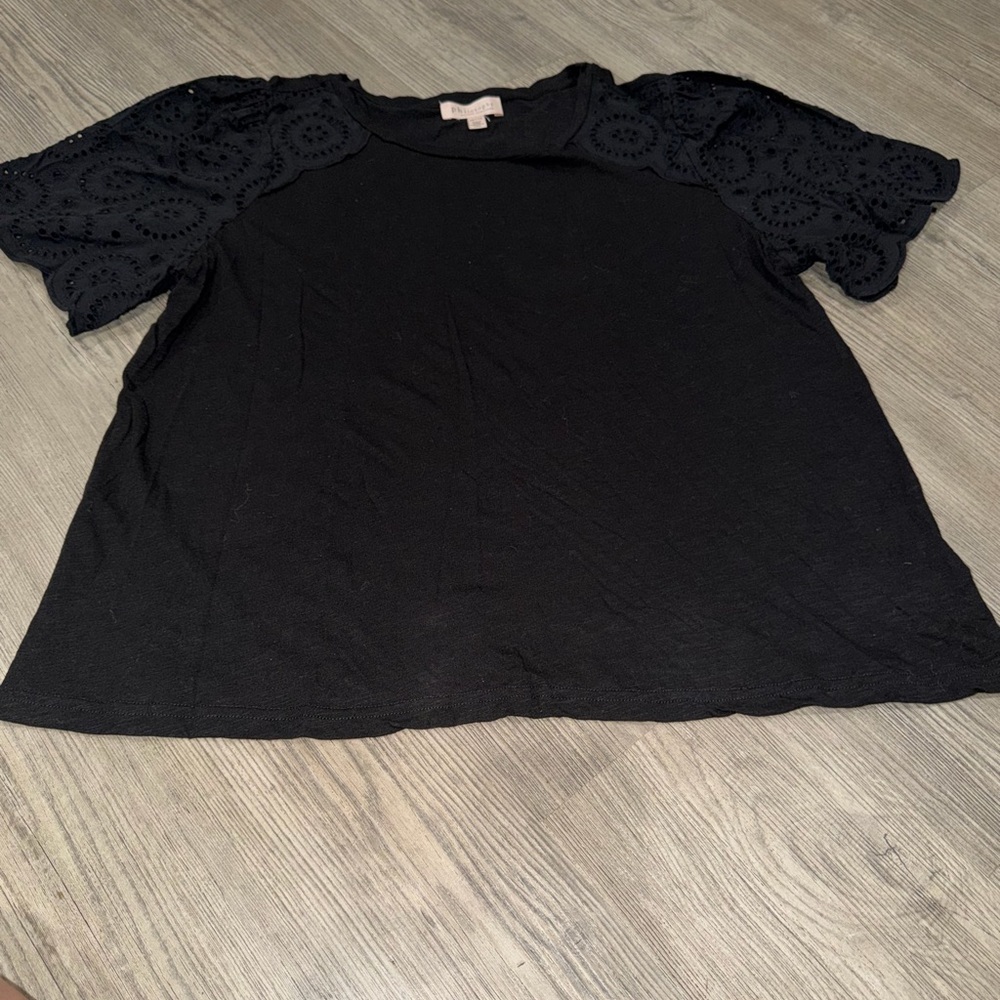 Philosophy Black Eyelet Lace Sleeve Short Sleeve Top